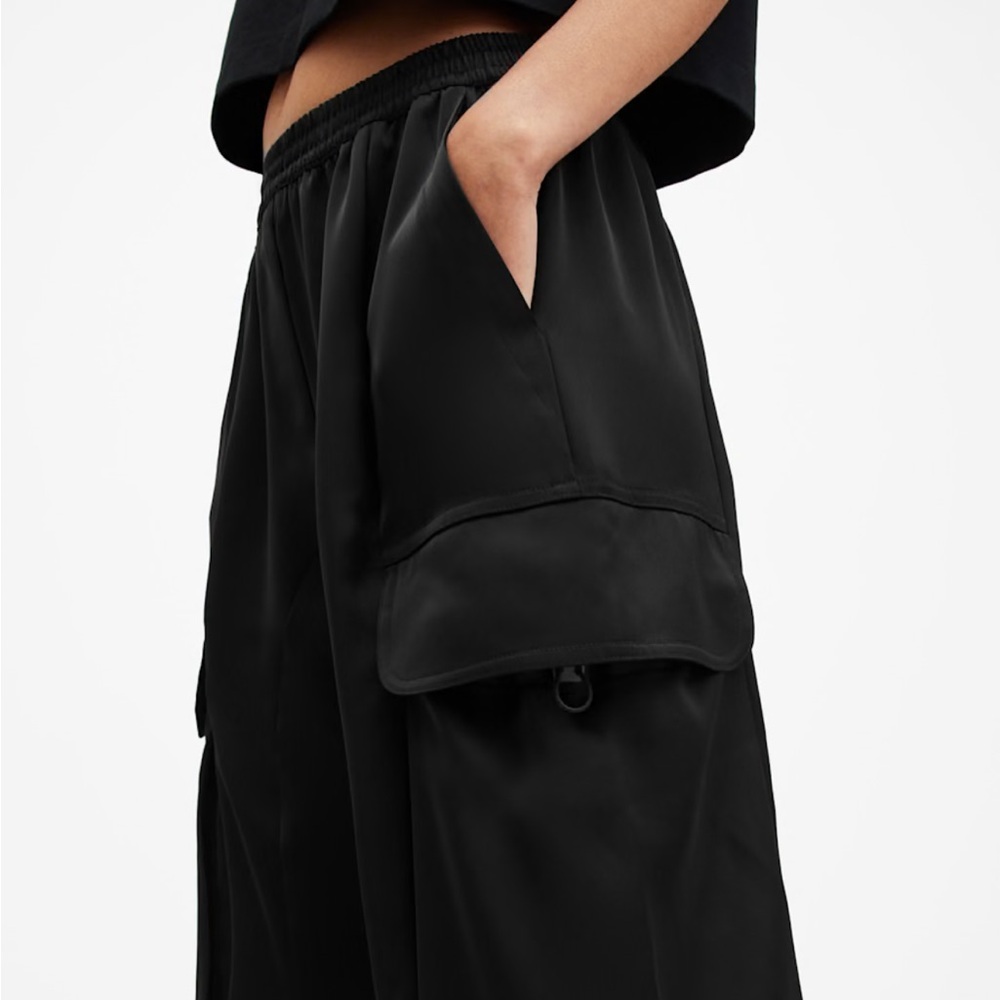 AllSaints Black Wide-Leg Cargo Trousers - Picture 3 of 4